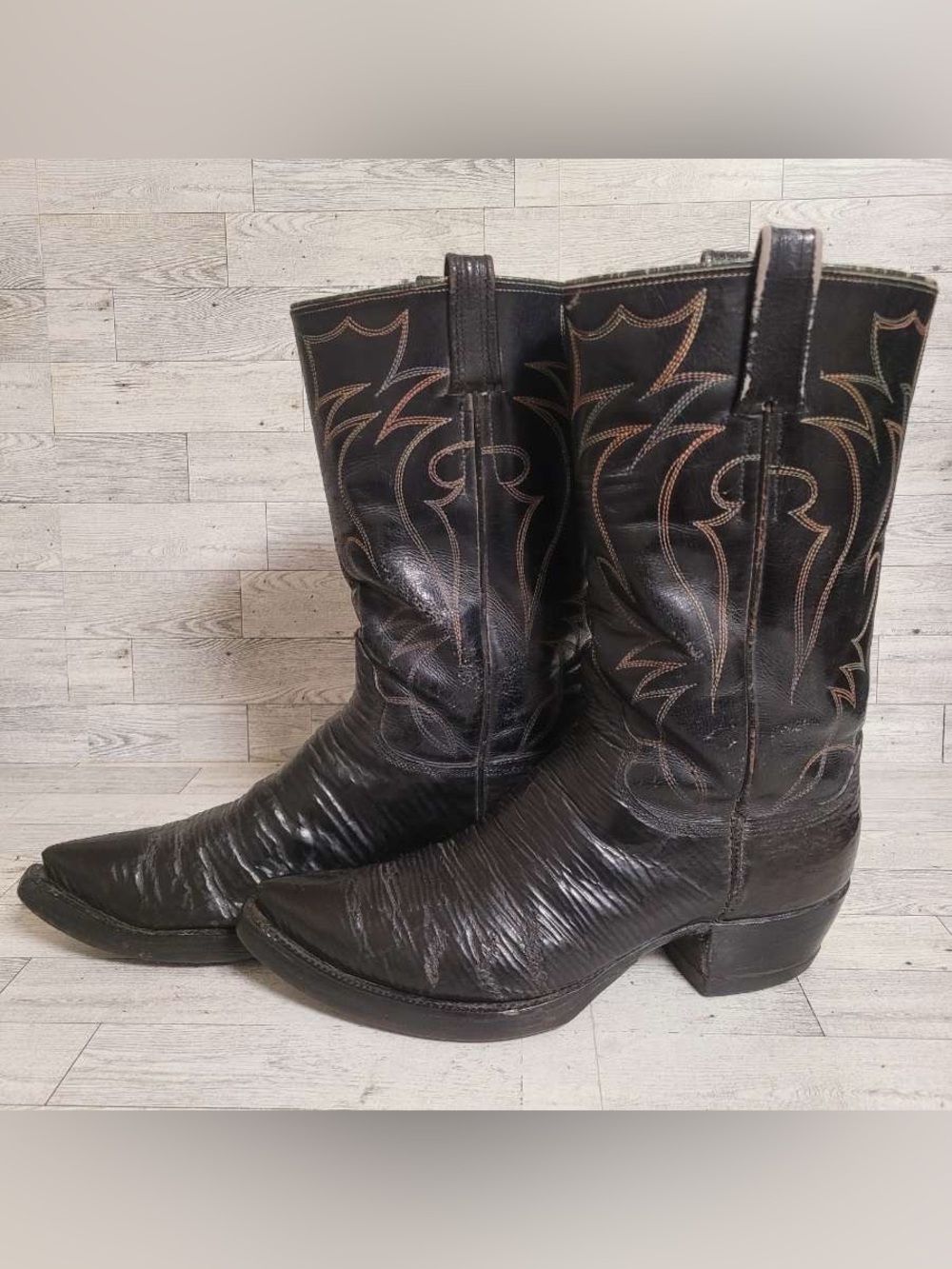 Men's 12D Custom Exotic Black Sharkskin Leather Vintage Handmade Cowboy Boots - Picture 2 of 14